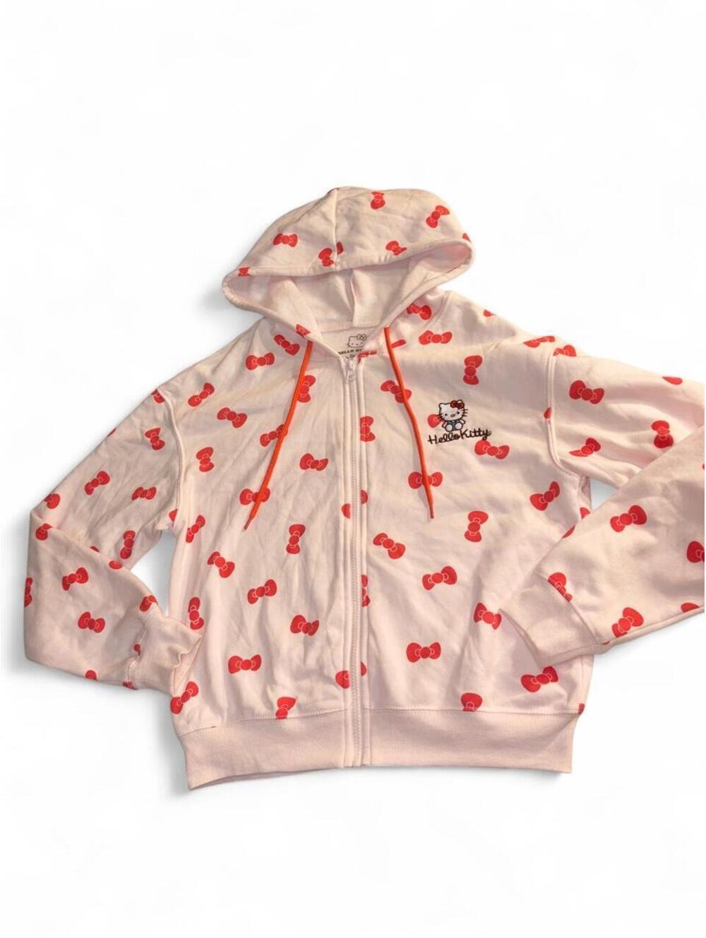 Sanrio Hello Kitty Pink All-Over Red Bow Print Zip-Up Hoodie - Size S